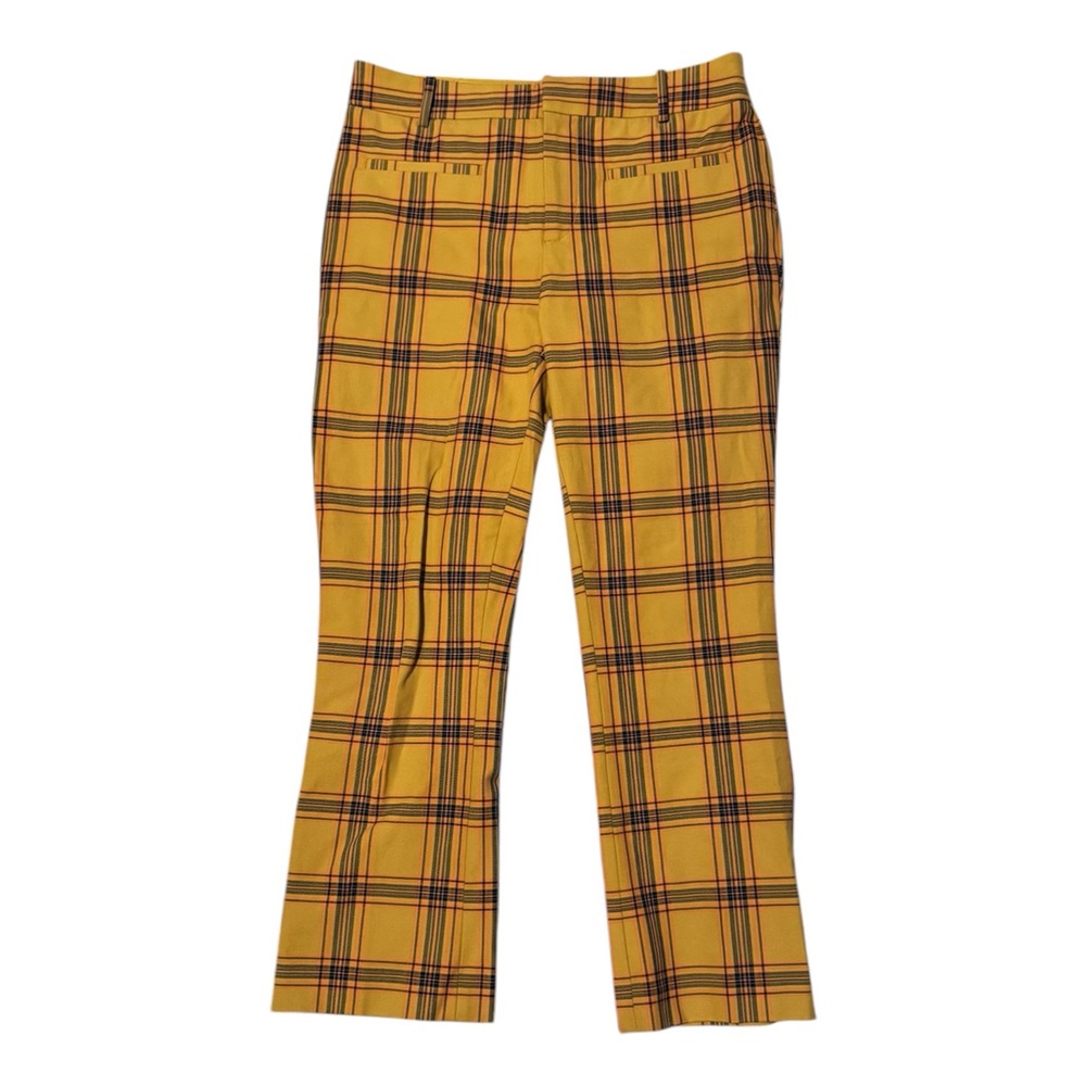 Anthropologie Womens The Essential Slim Kick Flare Pants in Yellow Plaid, Sz 6